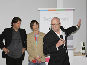 From left: Austin Technology Incubator Director Kyle Cox, Rockify CEO Joel Korpi, Arthur Edstrom of XYZ2Y Ventures