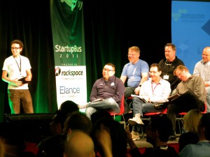 Another team pitching at StartupBus to judges at Rackspace. 