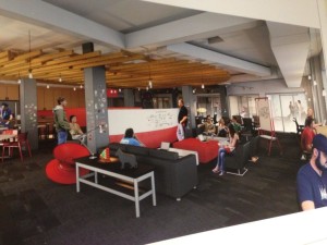 A mock-up of the new open community space at Geekdom, once it moves into the historic Rand building.  Courtesy of Alamo Architects