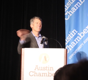 Dr. Clay Johnston, inaugural dean of the Dell Medical School at the Austin Chamber's Innovation Summit, photo by Susan Lahey