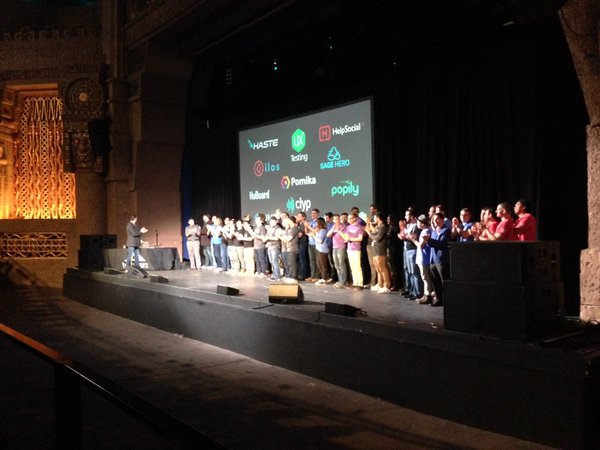 The 2016 Techstars Cloud Class at Techstars Demo Day at the Aztec Theater in downtown San Antonio.