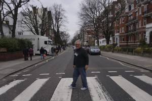 Crossing Abbey Road. In a Geekdom shirt, of course.