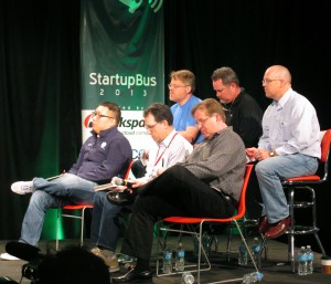The six judges for the StartupBus Finals competition at Rackspace. 