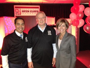 Mayor Julian Castro, Rackspace Co-Founder and Chairman Graham Weston and City Manager Sheryl Sculley at the Rackspace Open Cloud Academy dedication. Photo courtesy of Mayor Julian Castro's office