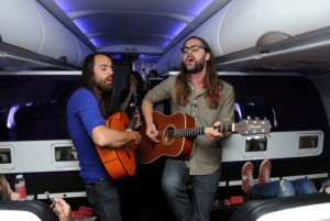 Austin-based psychedelic rock band, The Bright Light Social Hour on Virgin America flight to Austin, Photo courtesy of Virgin America 