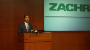 Mayor Julián Castro at Zachry talking about immigration reform. Photo by Andrew Moore