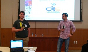 Dirk Elmendorf and Pat Condon, co-founders of Rackspace, speaking at an Entrepreneurial Bootcamp at the University of Texas at San Antonio. 