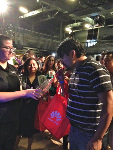 A guy trying out Vapshot's vaporized alcohol shot at Engadget Live Austin. 
