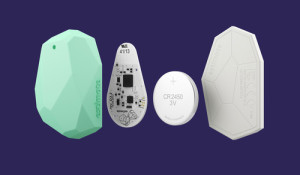 "An Estimote Beacon is a small, wireless device, sometimes also called a 'mote'. When placed in a physical space, it broadcasts tiny radio signals around itself." Photo courtesy of Estimote.