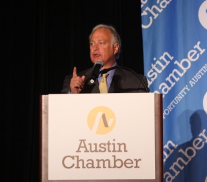 Sen. Kirk Watson speaking at the Austin Chamber's Innovation Summit, photo by Susan Lahey 