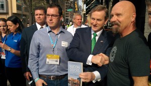 The new Austin-Dublin pipeline for startups was then mentioned to an Taoiseach Enda Kenny (the Irish Prime Minister) shaking hands with Schmidt during his stop at SXSW as a keynote speaker on Sunday.  Courtesy photo. 
