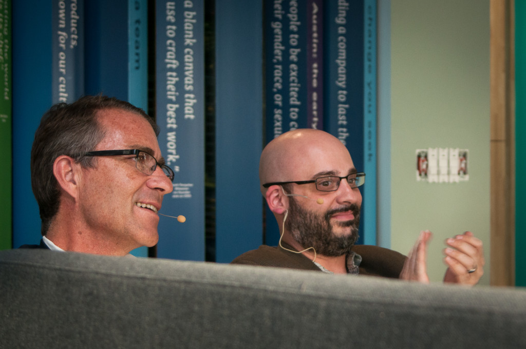 John Battelle in a fireside chat with Josh Rubin of the Daily Dot at NewCoATX, photos by John Davidson 
