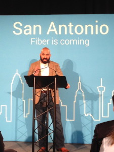 Lorenzo Gomez, director of Geekdom and director of the 80/20 Foundation, Rackspace Founder Graham Weston's private foundation focused on spurring entrepreneurship and growth in San Antonio, welcoming Google Fiber to San Antonio
