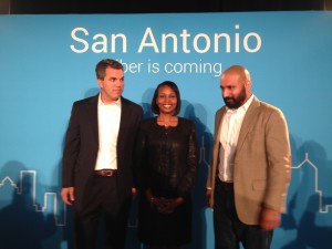 Mark Strama, head of Google Fiber, Texas, San Antonio Mayor Ivy R. Taylor and Lorenzo Gomez, director of Geekdom 
