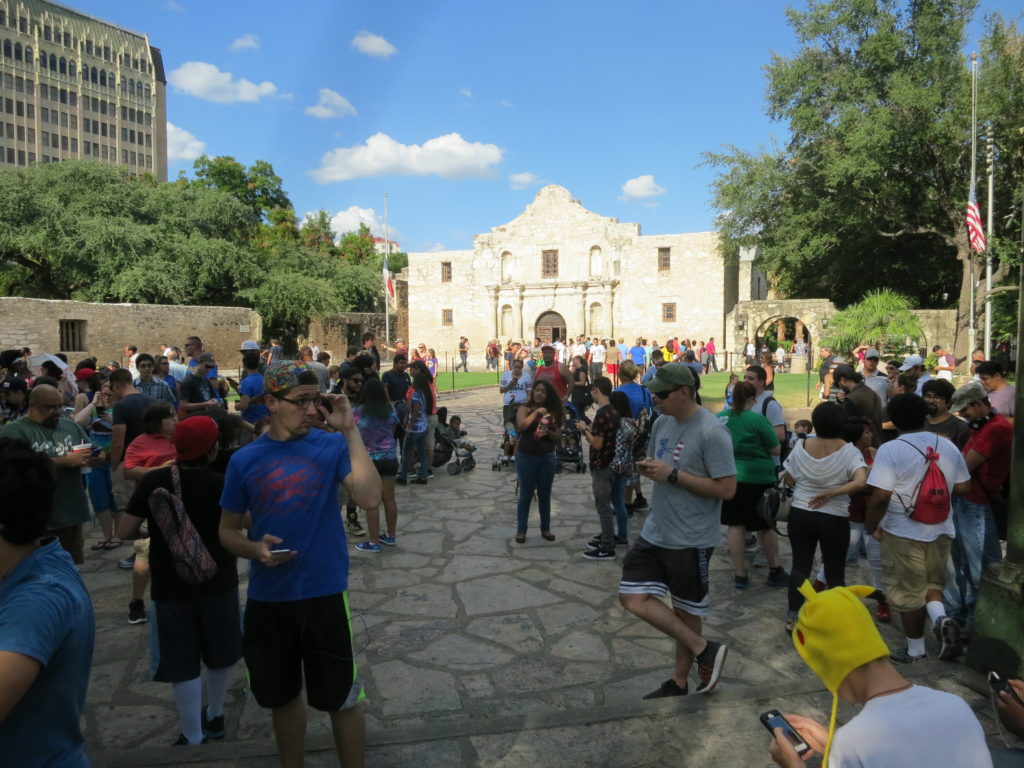Pokemon Go players gathered at the Alamo