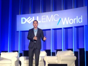 Michael Dell answering questions at a press conference following his keynote speech at Dell EMC World.